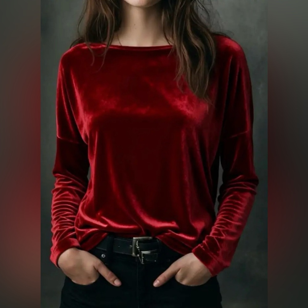 Burgundy Velvet Top | L | Long Sleeve | Crew Neckline | New | Velvet Rabbit